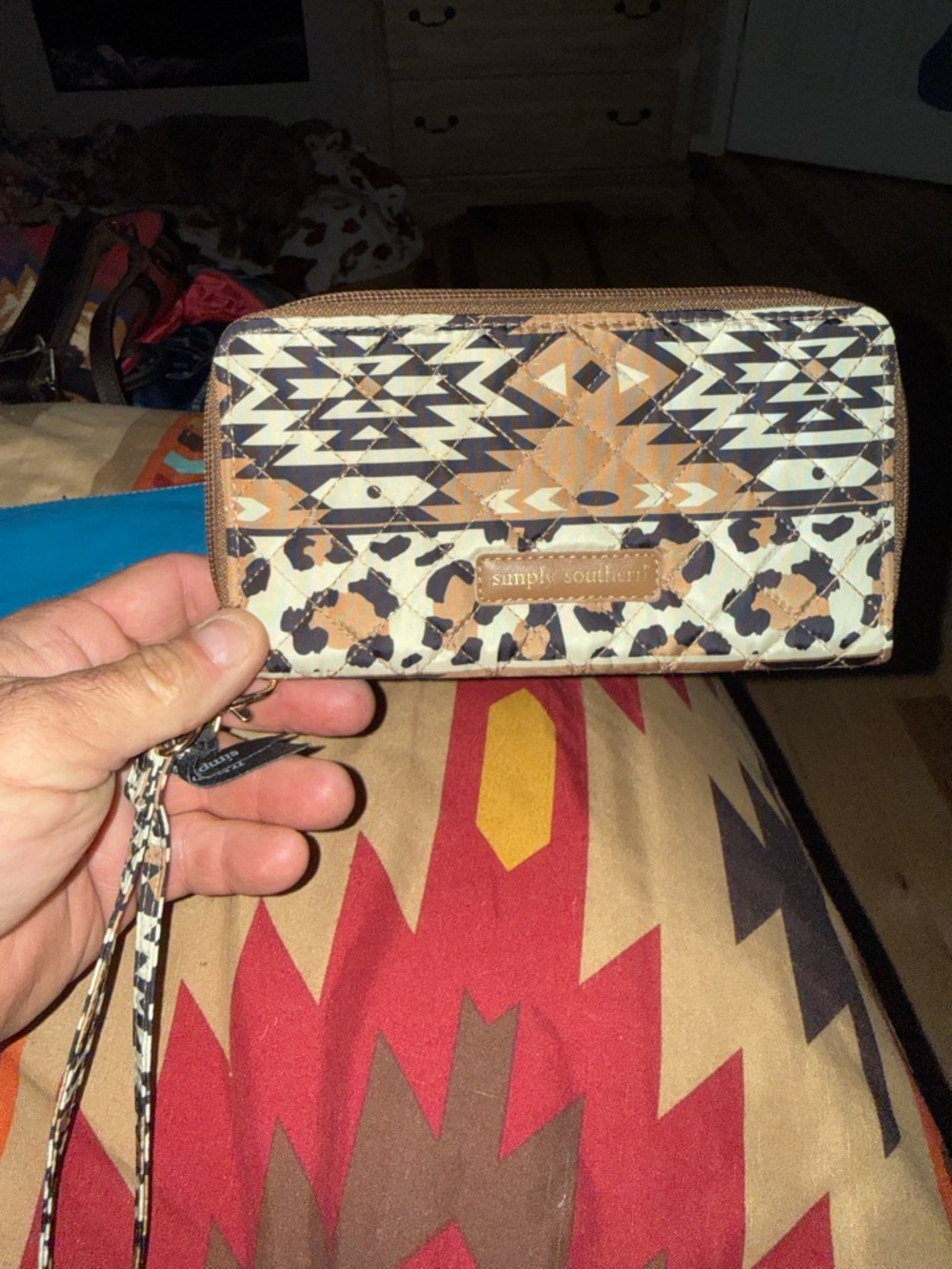 Simply Southern Quilted Aztec & Leopard Wristlet in Tan, Black, Cream